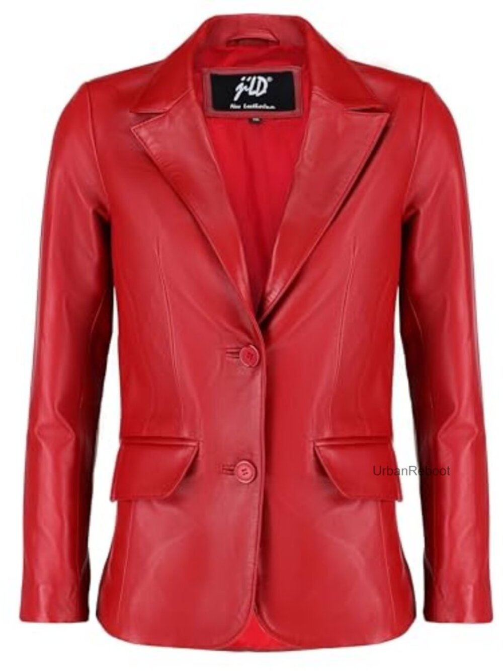 Genuine Lambskin Leather Blazer 2-Button Notch Lapel Long Sleeve Classic Jacket